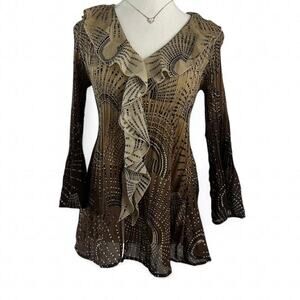 Sunny Leigh Whimsy Goth Vintage 2000s Ruffled Pleated Bell Sleeve Blouse Size S